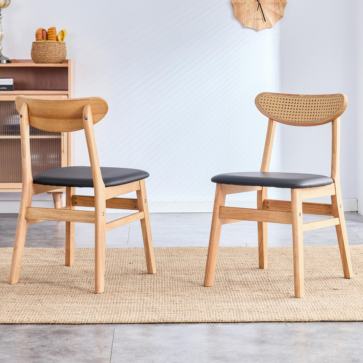 ESSZIMMERSTUHL 2er-Set mit Rattan-Rückenlehne aus Holz - Birnbaumfarben, Holz (43.9/78.7/45cm) - Meubliv