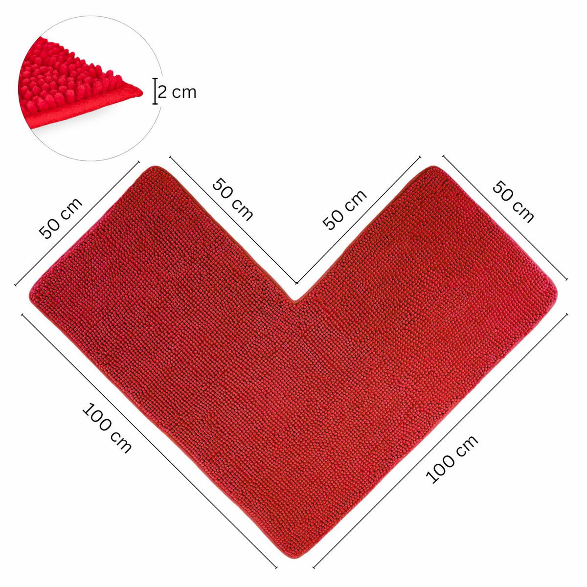 ECKBADEMATTE PARIS - Rot, Textil (100/100cm) - WohnDirect