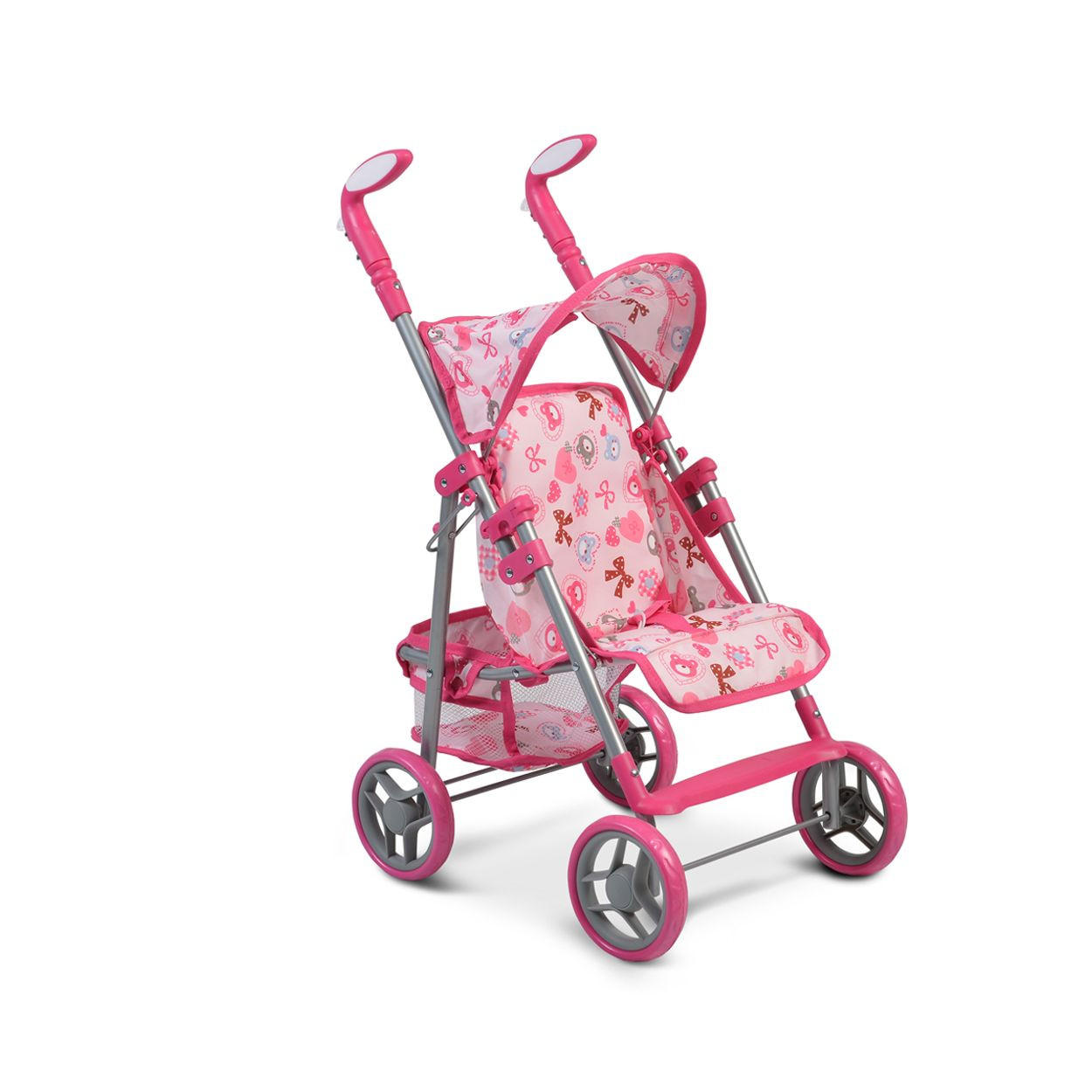 PUPPENWAGEN Flower Garden pink Rückenlehne, Griffe verstellbar, klappbar, Korb, 100% Polyester - Rosa, Metall (34.5/65/54cm) - Moni