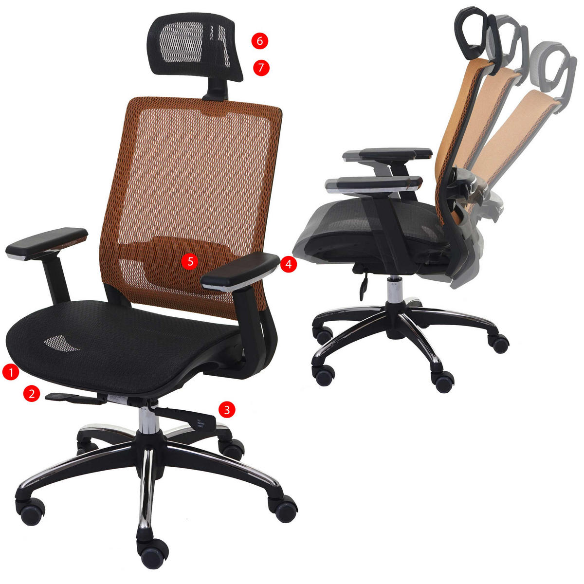 BÜROSTUHL Schwarz, Orange - Schwarz/Orange, Textil (63/124/68cm) - MCW