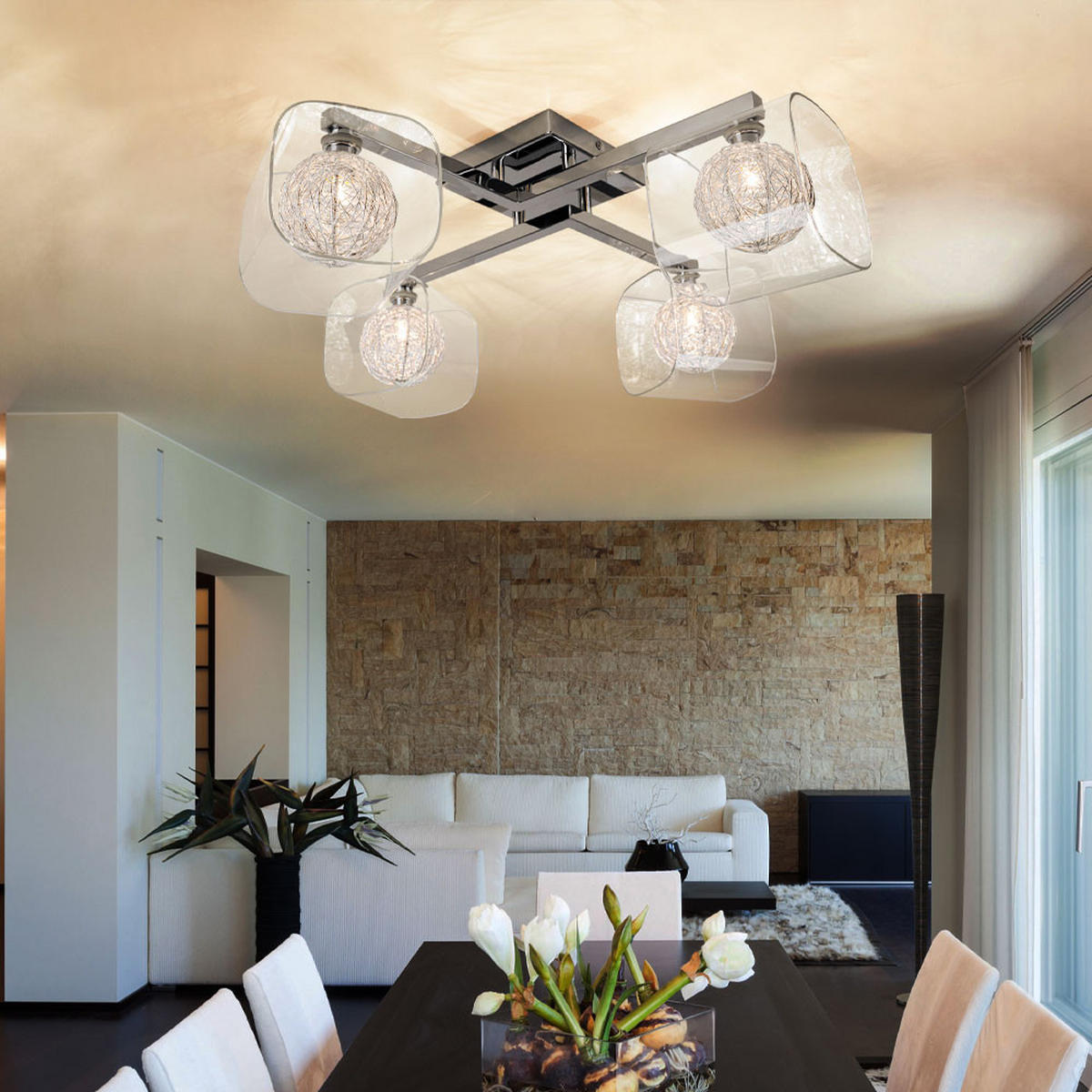 LED DECKENLEUCHTE Florentin Aluminium Silber - Silberfarben, Glas (58/58/18cm) - Brilliant