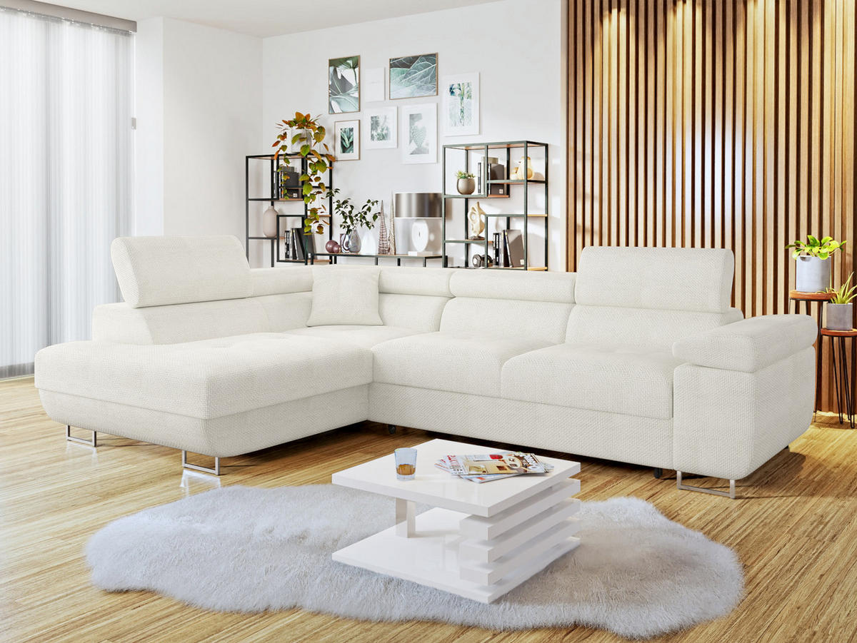 ECKSOFA Torezio, Seite: Links - Ecru, Holz/Textil (274/203cm) - MIRJAN24