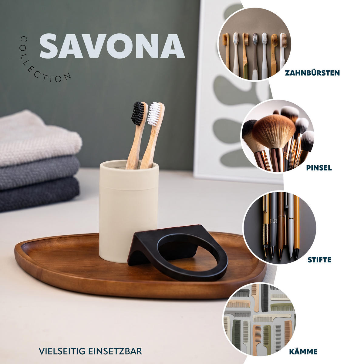 BADACCESSOIRESET SAVONA Softtouch (2er-Set) - Beige, Kunststoff (7/16/9cm) - bremermann