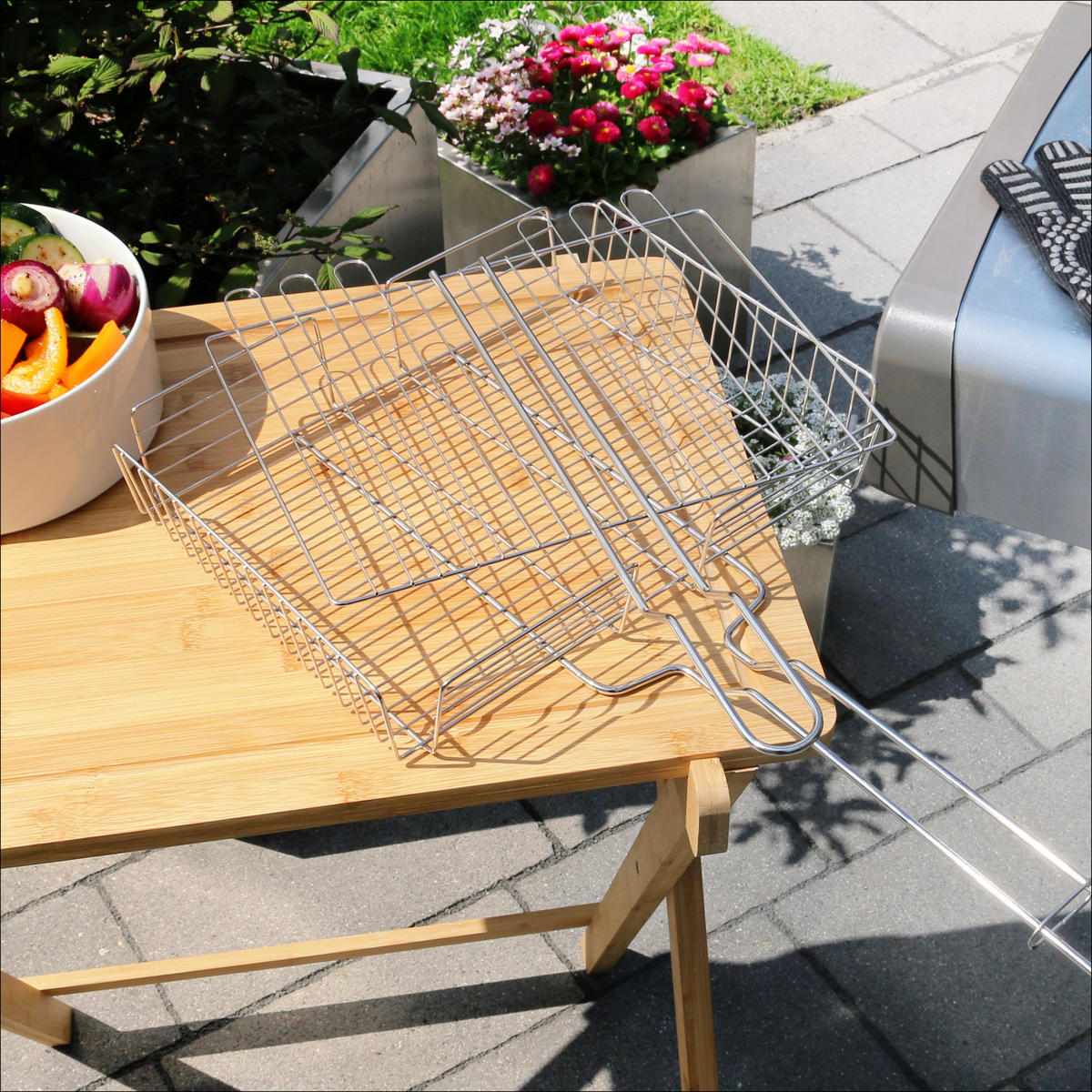 GRILLKORB, silber, Edelstahl - Edelstahlfarben, Metall (61/32.5/6.5cm) - bremermann