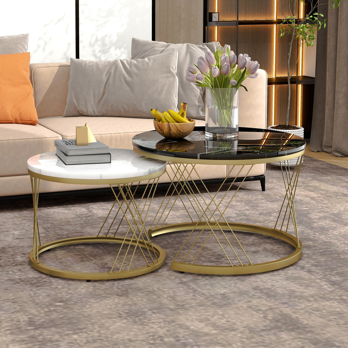 COUCHTISCH-SET 2er-Set Schwarz und Weiß - Schwarz, Holzwerkstoff (70/70/45cm) - Urban Meuble