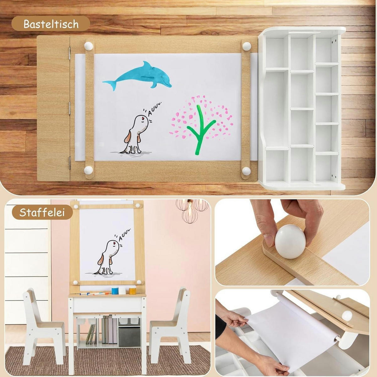 KINDERTISCH mit 2 Stühlen 3-teiliges Set Natur - Weiß, Holz (60/60/120cm)