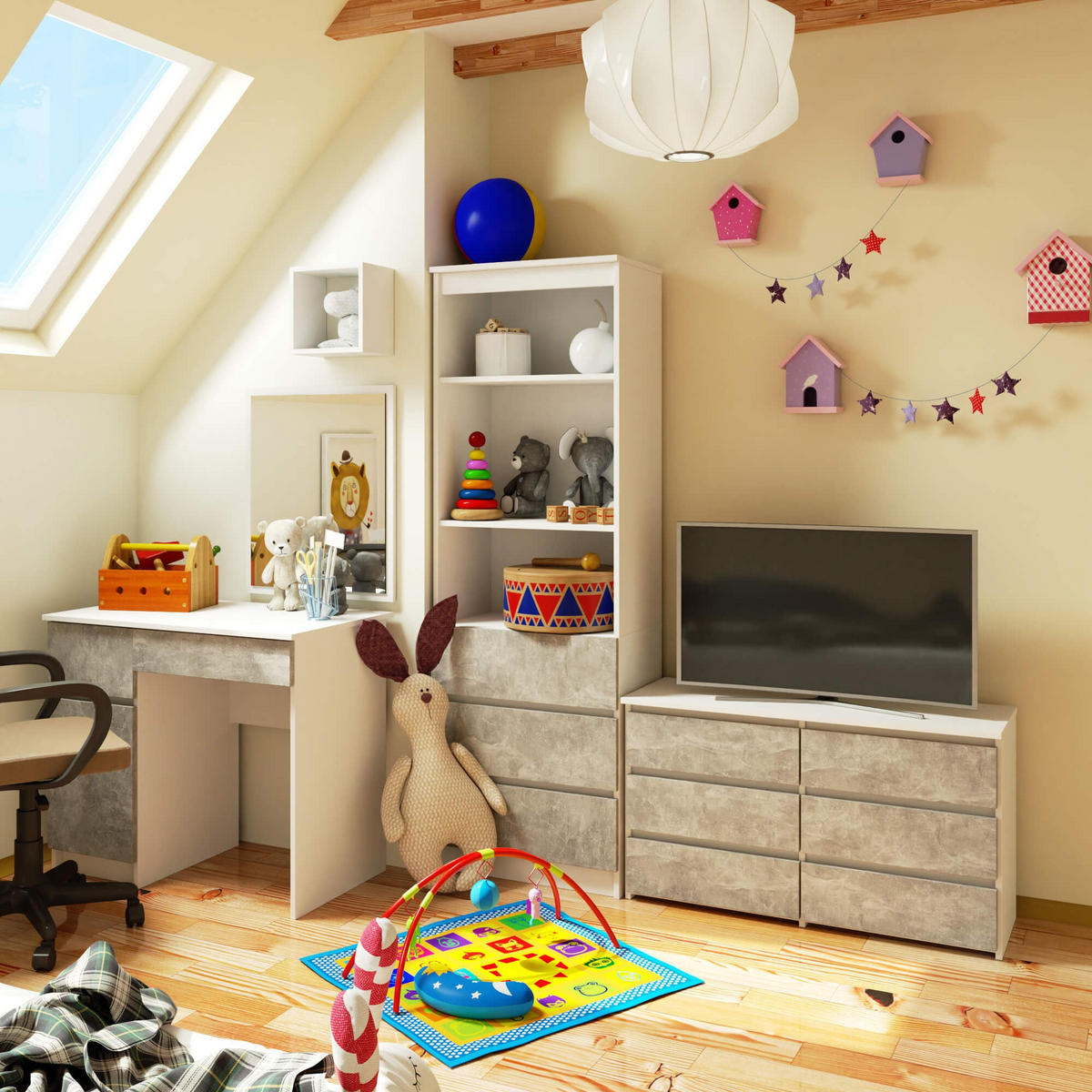 KOMMODE Weiß, Beton 57/100/35 - Weiß, Holzwerkstoff (100/57/35cm) - RAUMHIRSCH FURNITURE