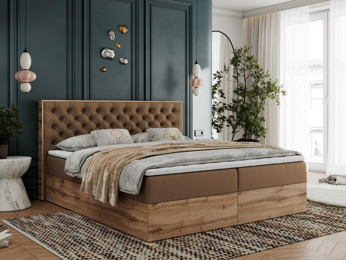 BOXBETT ALBERO 3 - 180/200 Braun Kunstleder - H3 - Braun, Holz/Textil (180/200cm) - MKS