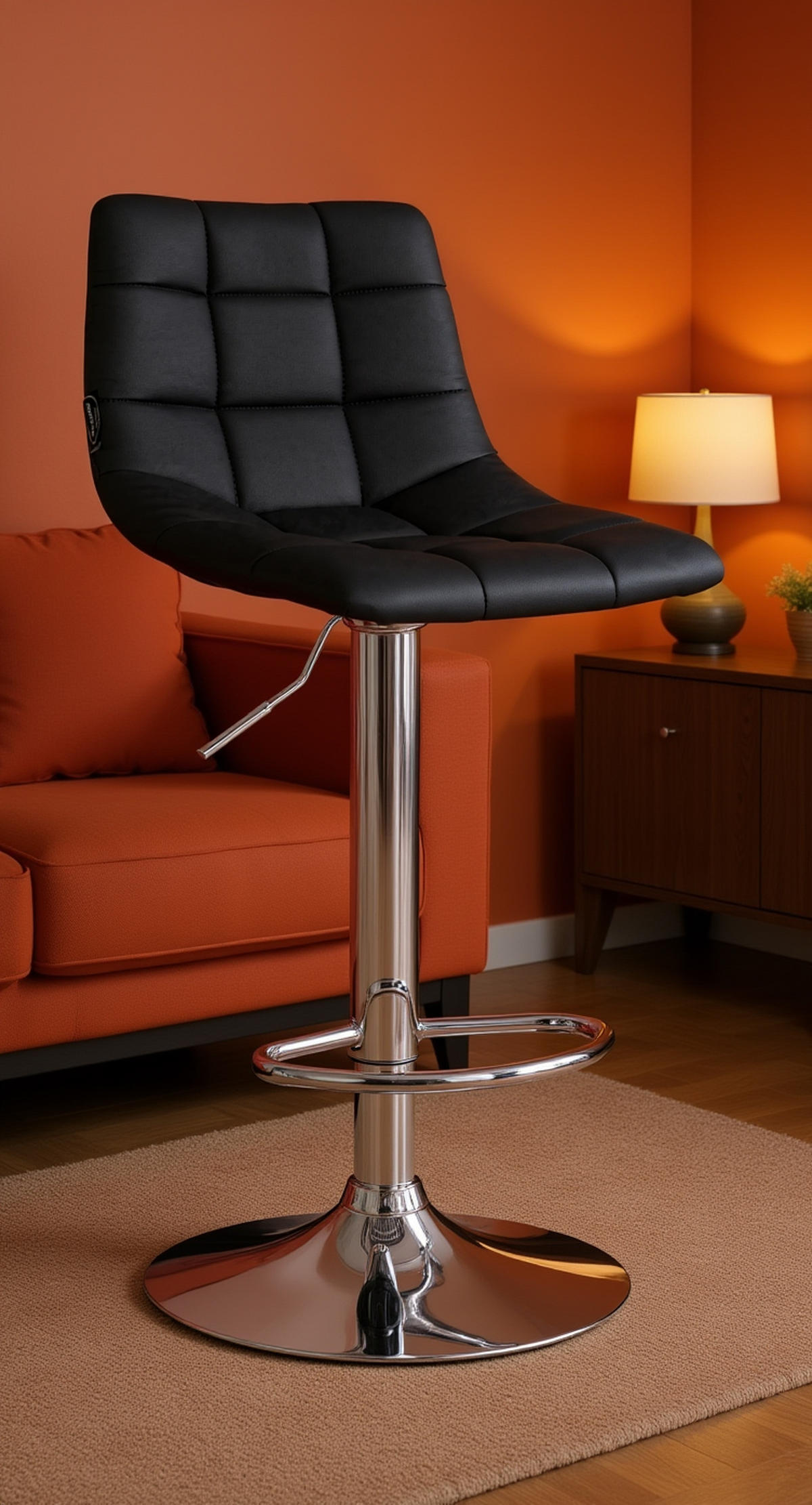 BARHOCKER James Kunstleder chrom schwarz - Chromfarben/Schwarz, Kunststoff/Metall (43/108.5/46.5cm) - TPFLiving