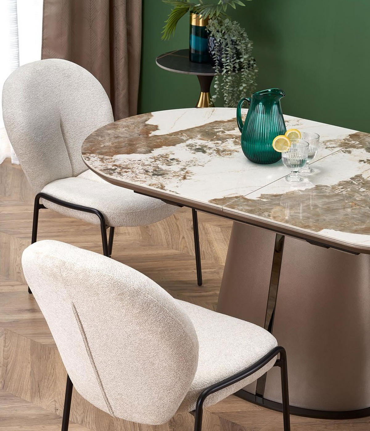 ESSTISCH Robinson beige Marmor | Cappuccino 160-220 / 90 / 75cm - Beige/Braun, Holz/Keramik (90/200/76cm) - Feldmann-Wohnen