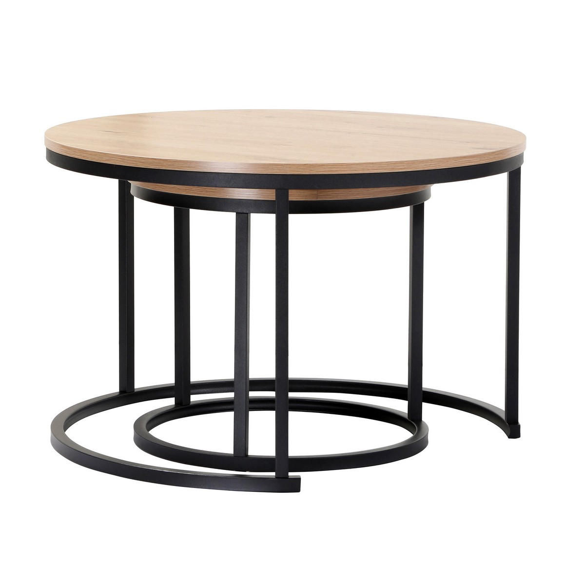 SET med 2 runda hopfällbara soffbord, 70 cm långa - LENNY - Beige, Träbaserade material (70/70/45.5cm) - Calicosy
