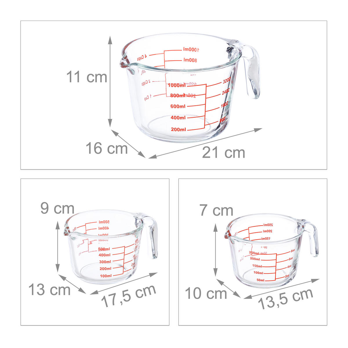 MESSBECHER-SET - Transparent, Glas (1L) - Relaxdays