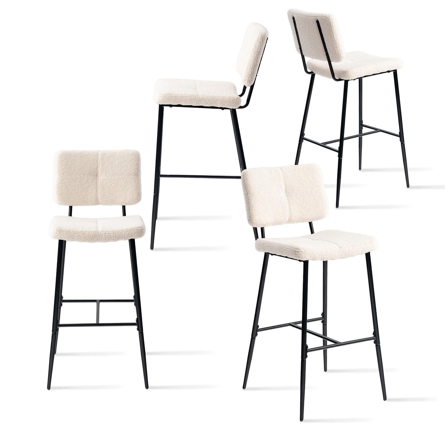 BARHOCKER 4er-Set in Eisen Bouclé-Stoff - Beige, Metall (46.5/104/53cm) - Meubles Cosy