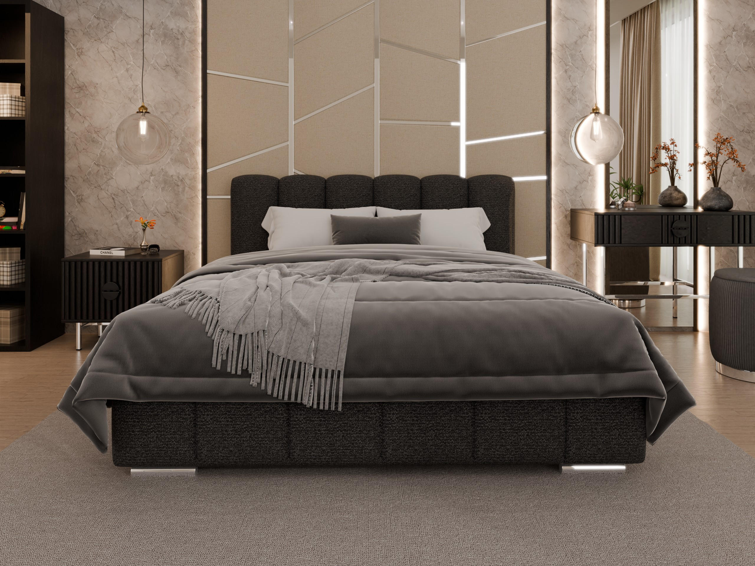 POLSTERBETT Zaira 160 x 200 cm mit Bettkasten und Lattenrost federkernmatratze 18cm - graphite - Graphitfarben, Holz (160/200cm) - Panda Möbel