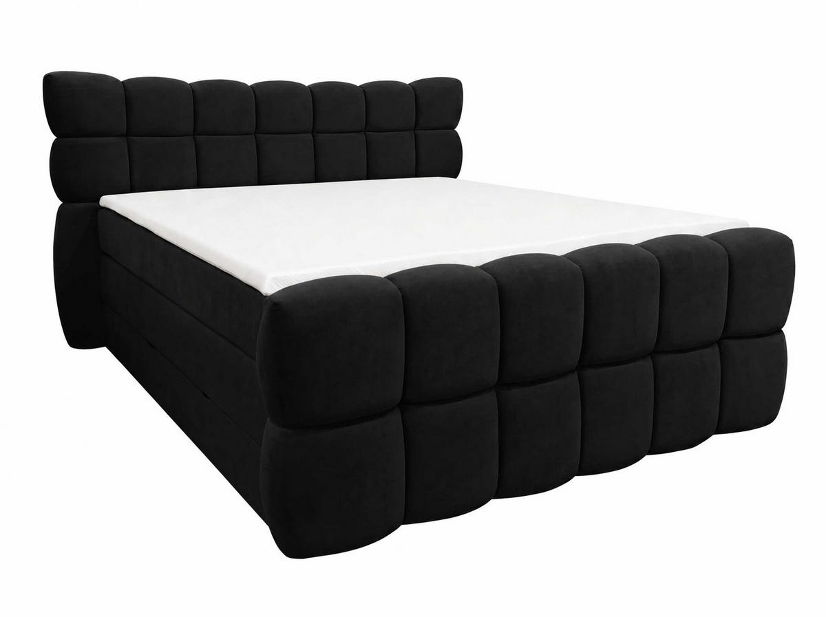 BOXSPRINGBETT Milano Schwarz 200/200 cm Samt Stoff mit Bettkasten, mit Matratze, mit Topper H3/H4 - Schwarz, Textil (200/200cm) - wonello