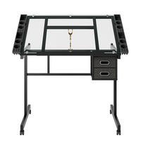 ZEICHENTISCH verstellbar Schwarz mit 2 Schubladen und 4 Rollen - Schwarz, Glas/Holzwerkstoff (103/60/78cm)