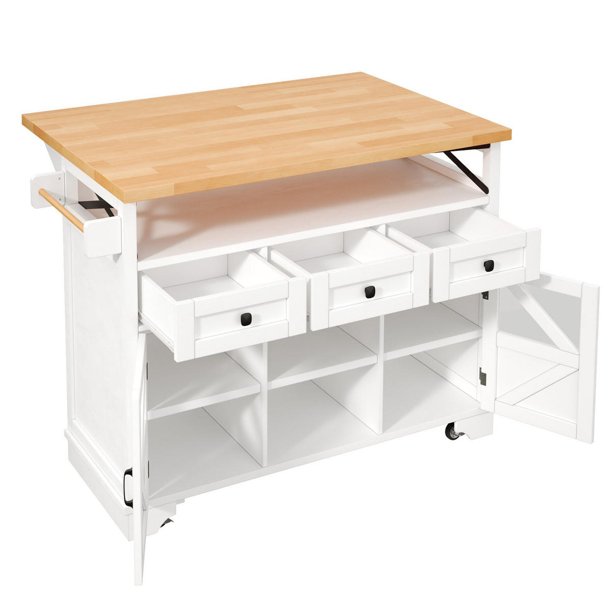 KÜCHENINSEL 120/43/98 cm Weiß aus MDF mit Klapptisch und LED - Weiß, Holzwerkstoff (120/98/43cm) - OKWISH