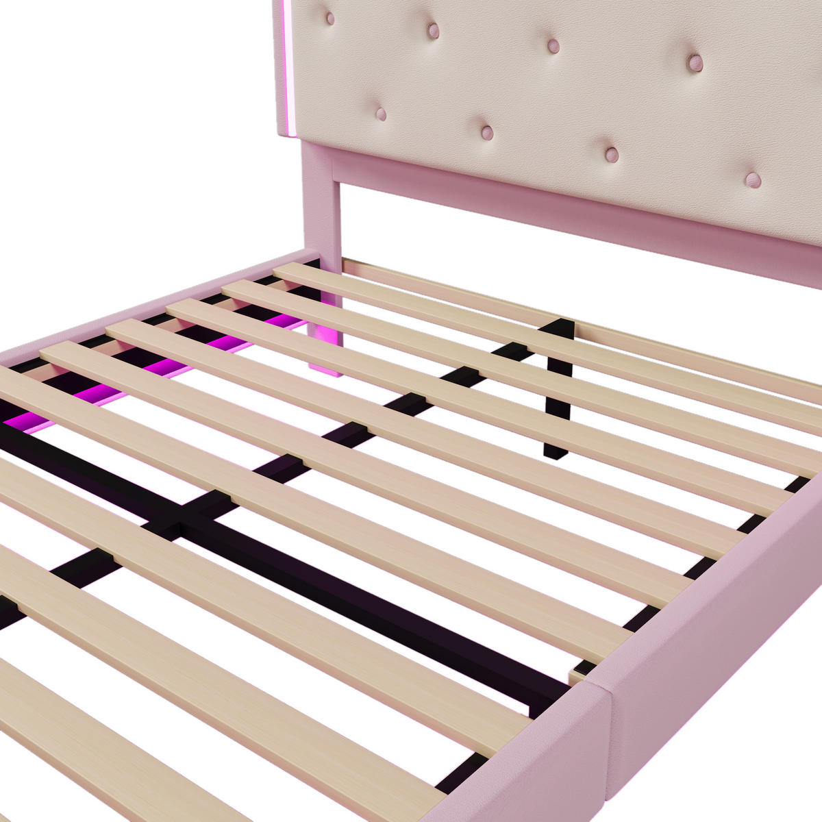 POLSTERBETT 140x200cm Rosa PU Kronprinzessinnenform Ambiente-Licht - Pink, Holz (140/200cm) - FLIEKS