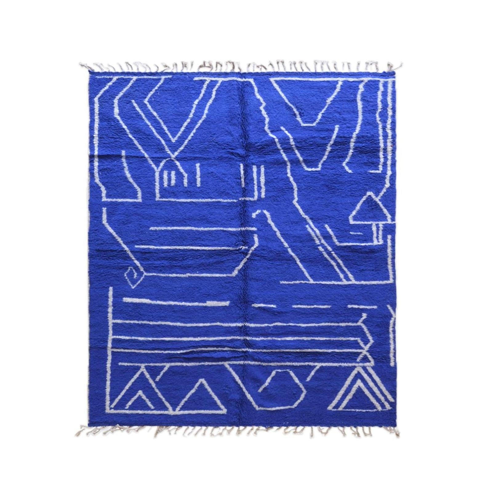 BERBERTEPPICH mit grafischen Linien aus Wolle 140x 200 cm - Blau, Naturmaterialien (140/200cm) - AFK Living