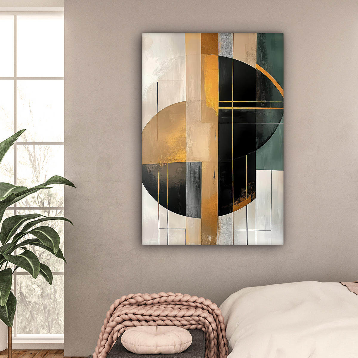 LEINWANDBILD - Abstrakt - Gold - Bronze - Grün - Formen - Modern - 80x120 - Wanddeko - Multicolor, Textil (80/120cm) - MuchoWow