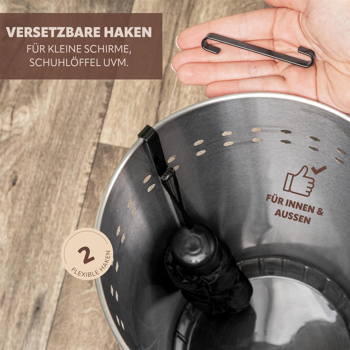 SCHIRMSTÄNDER, mit Abtropfschale, Edelstahl - Edelstahlfarben, Metall (22/50.5/22cm) - bremermann