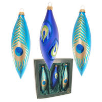 CHRISTBAUMSCHMUCK Oliven Pfau-Design Blau 14cm (Glas / 3 Stk.) - Blau, Glas (5/14/5cm) - Krebs Glas Lauscha