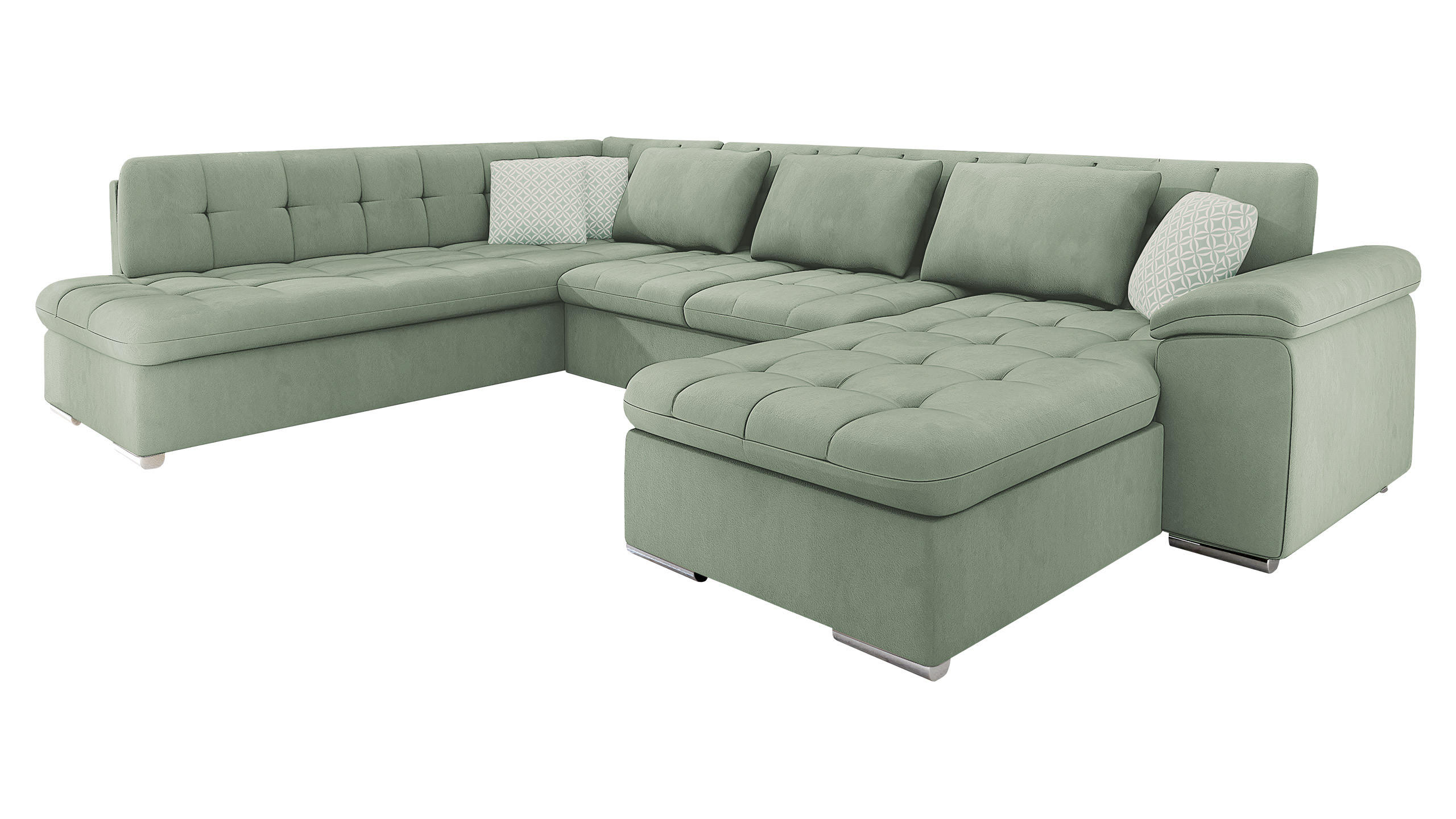 WOHNLANDSCHAFT Niko Bis, Seite: Rechts - Hellgrün, Holz/Textil (348/76/205cm) - MIRJAN24