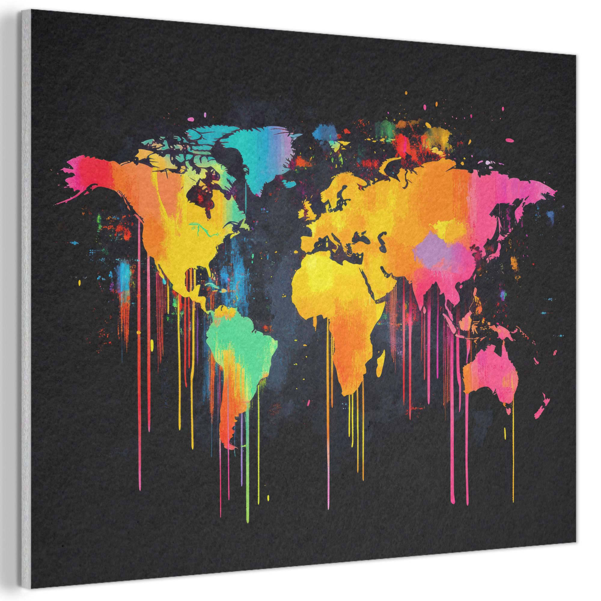 AKUSTIKBILD Weltkarte - Farbe - Bunt - Graffiti - Welt Gemälde 80x60 cm - Multicolor, Textil (80/60/0.9cm) - MuchoWow
