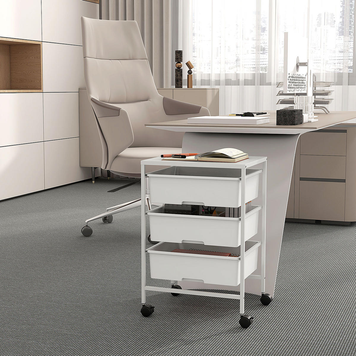 ROLLWAGEN, Servierwagen mit 3 Etagen, 40,8 x 33,5 x 60,5 cm, Weiß - Weiß, Metall (33.5/60.5/40.8cm) - HOMCOM