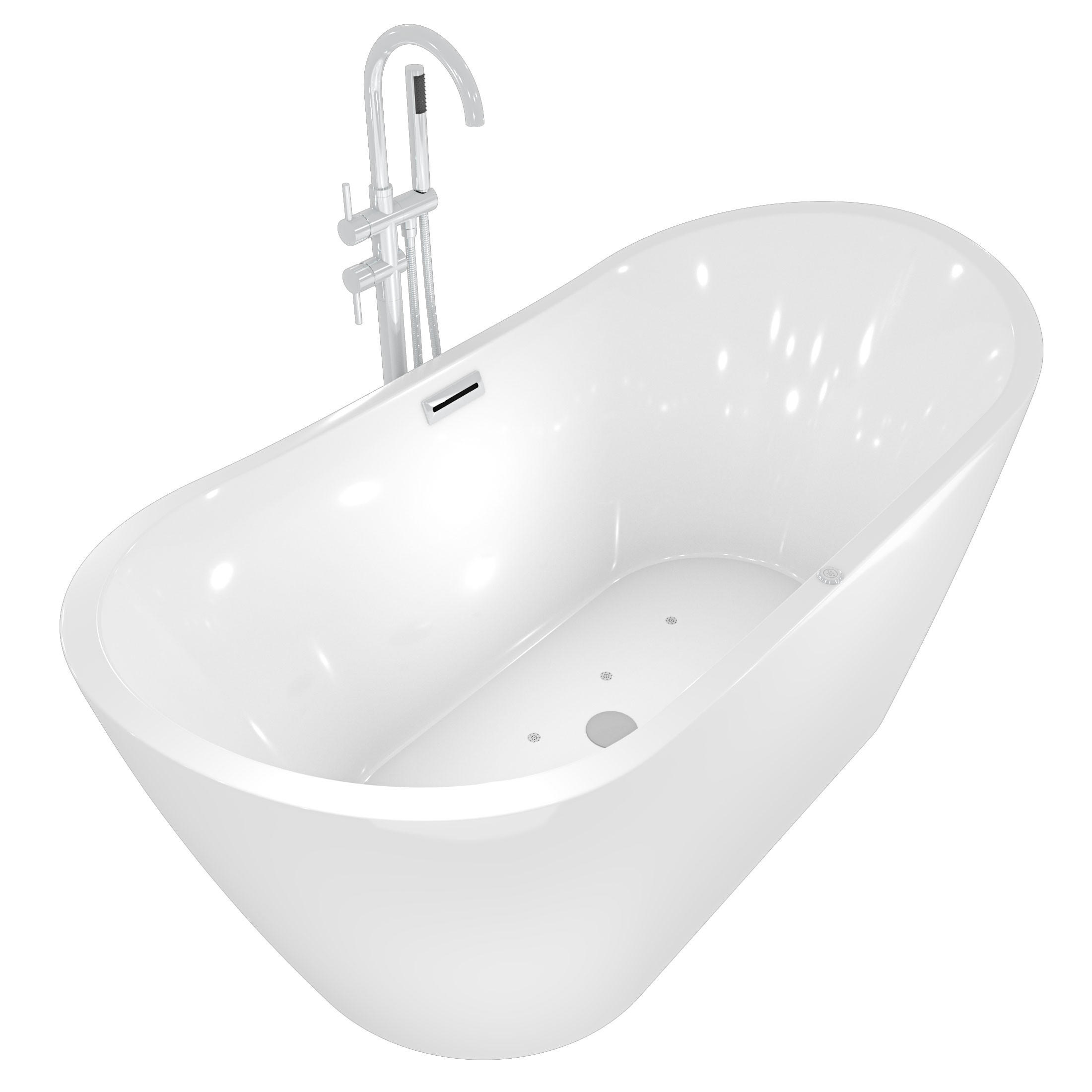 FREISTEHENDE Badewanne Wanne F13 180x92cm Whirlpool Armatur AF004 - Weiß, Glas/Kunststoff (80/72/180cm) - AcquaVapore by Sandra Jentho