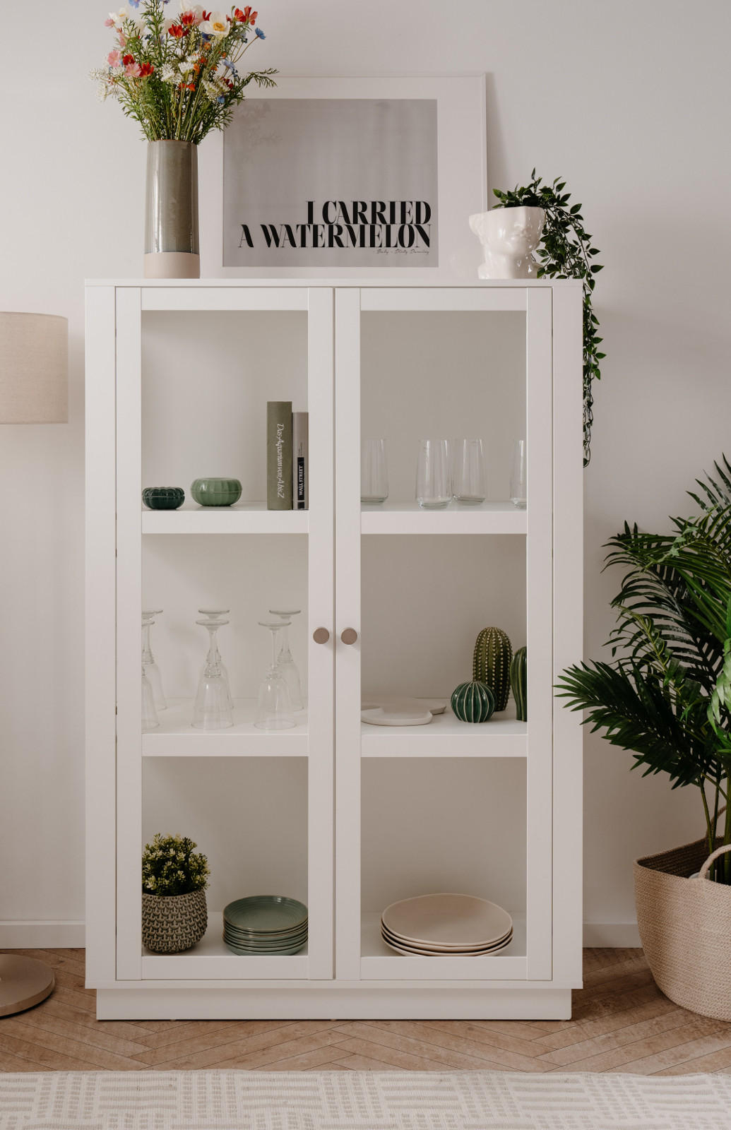 VITRINE weiß, 100 x 150 cm, Highboard mit 6 Fächern - Alufarben/Schwarz, Glas/Holzwerkstoff (56/150/40cm) - Furn.Design