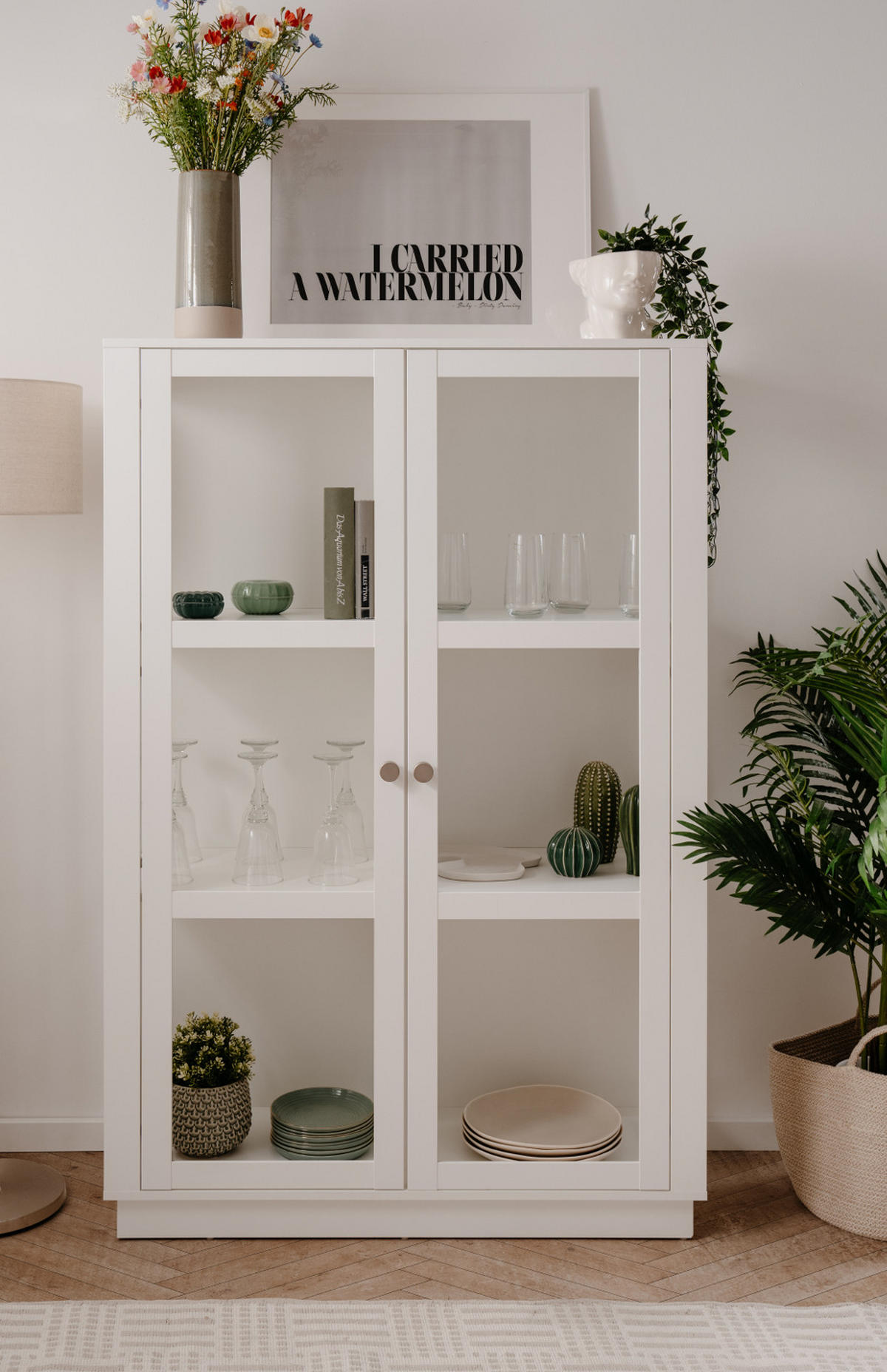 VITRINE weiß, 100 x 150 cm, Highboard mit 6 Fächern - Alufarben/Schwarz, Glas/Holzwerkstoff (56/150/40cm) - Furn.Design