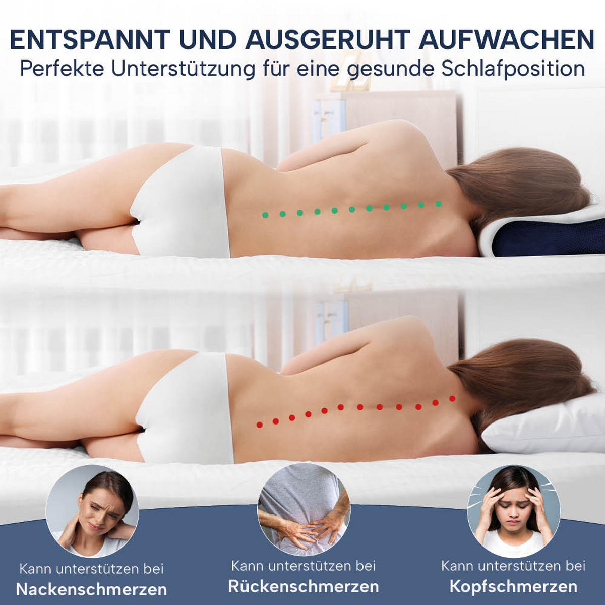 ORTHOPÄDISCHES Nackenkissen ERGO VARIO inkl. beigem Baumwoll- Schonbezug, 60x30x10/12, Rücken- & Seitenschläfer, cosyPUR® Memory Foam - Beige, Textil (30/60cm) - casimum