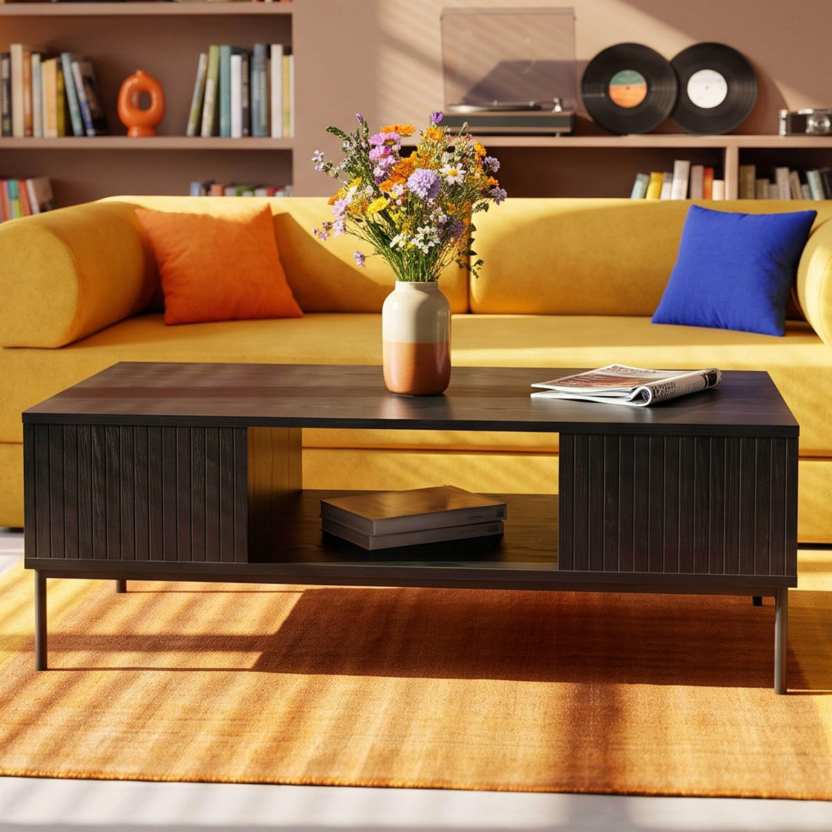 COUCHTISCH, Schwarz - Schwarz, Holz/Metall (60/120/39cm) - Oviala