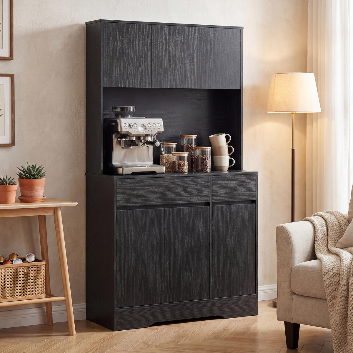 KÜCHENSCHRANK aus Spanplatte MDF 100/38/180 cm Schwarz - Schwarz, Holz/Holzwerkstoff (38/180/100cm) - HOMCOM