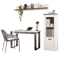 BÜROMÖBEL-SET weiß Pinie, anthrazit Landhaus mit Aktenregal, Wandregal - Anthrazit/Weiß, Holzwerkstoff (60/190/200cm) - Furn.Design