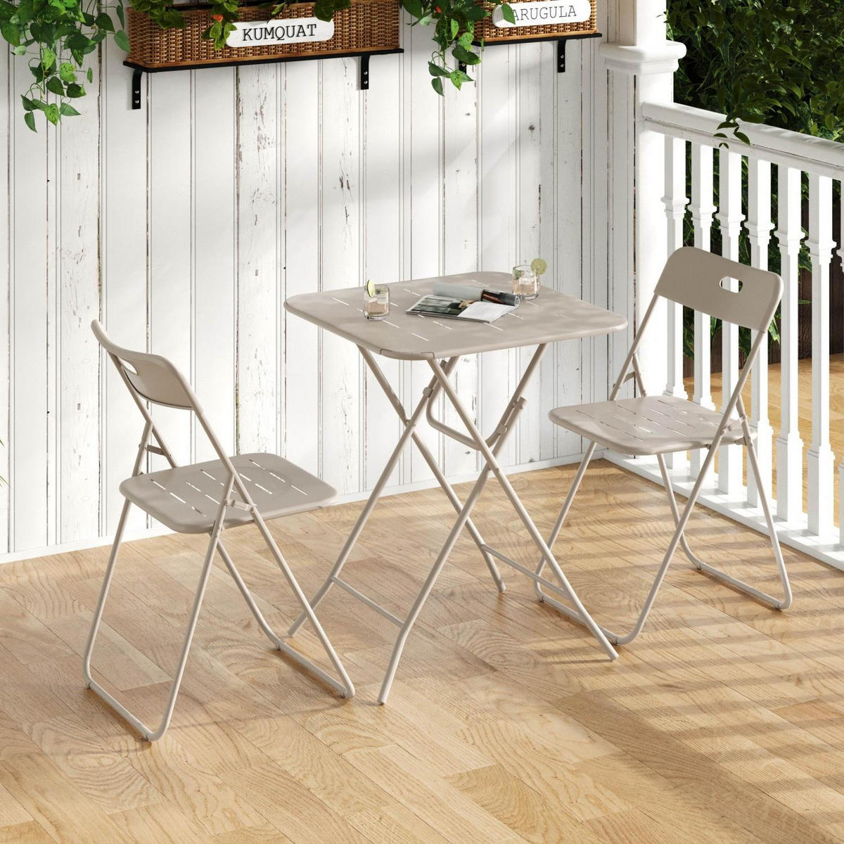 BALKONSET BISTRO SET,klappbar,Metall,für 2 Personen,Beige - Beige, Metall - LVHOM