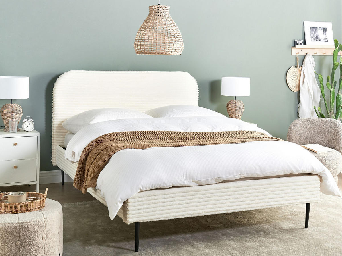POLSTERBETT mit Lattenrost 140x200 cm Weiß Flayat - Creme, Textil (140/200cm) - Beliani
