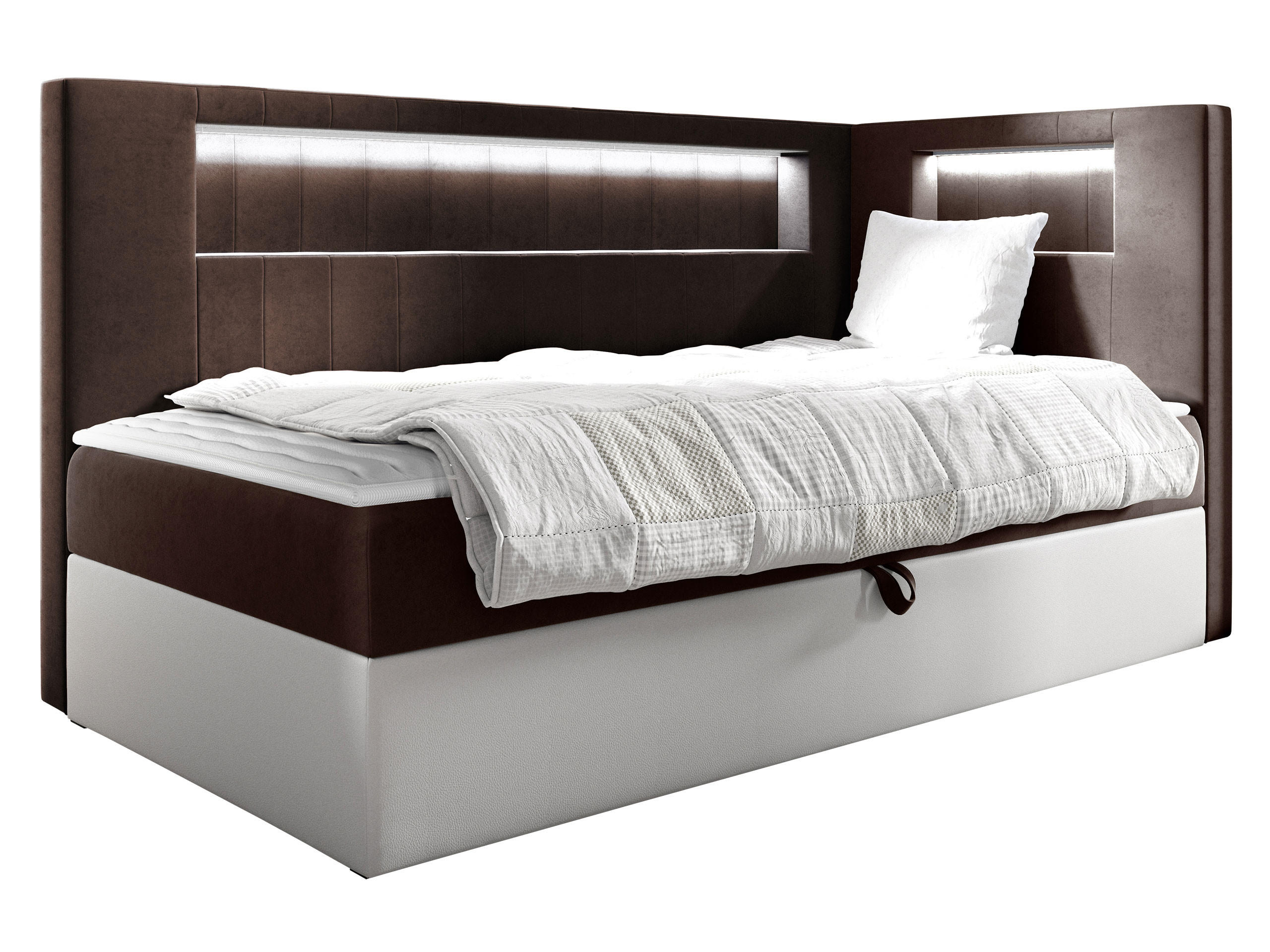BOXBETT Gold Junior 3, Seite zum Öffnen des Bettkastens: Rechts - Weiß/Braun, Holz (100/200cm) - MIRJAN24