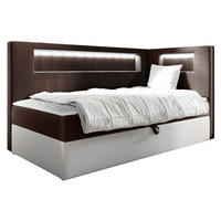 BOXBETT Gold Junior 3, Seite zum Öffnen des Bettkastens: Rechts - Weiß/Braun, Holz (100/200cm) - MIRJAN24
