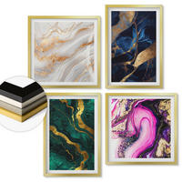 WANDBILDER 4er Set - 50x50 cm & 40x60 cm Goldrahmen - Abstrakter Marmor mit Farben - Goldfarben, Kunststoff (50/50cm) - ArtPrintCave