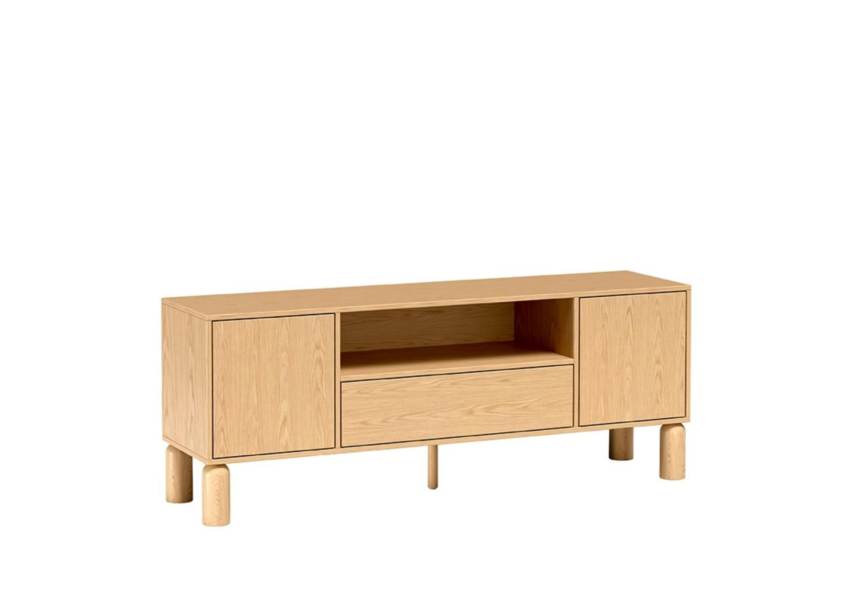 RTV-SCHRANK Sanden Eiche, dreitürige TV-Tisch mit Schublade - Eichefarben, Holzwerkstoff (160/61/41cm) - Bettso