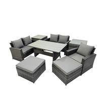 BALKONMÖBEL-SETS mit 2-Sitzer Sofa,2 große Fußhocker,Esstisch,2 Beistelltischen Polyrattan Dunkelgrau 7-Sitzer - Dunkelgrau/Grau, Glas/Kunststoff - Fimous