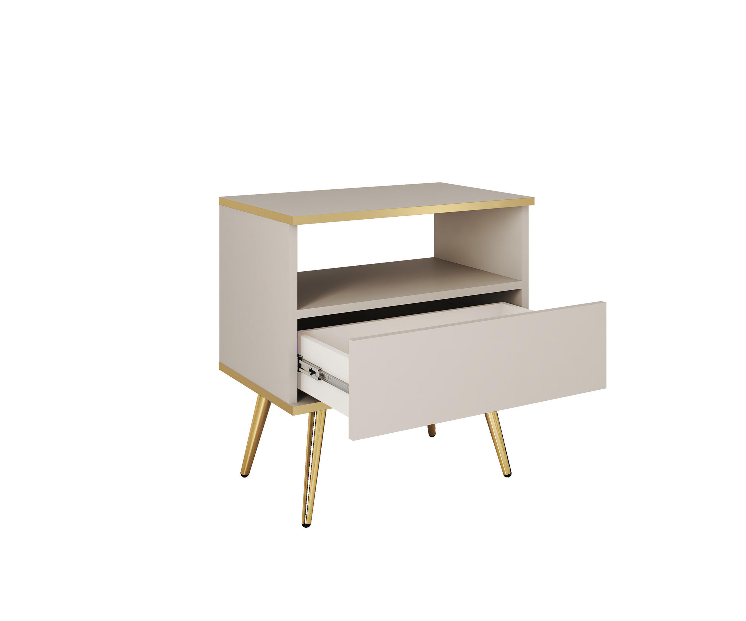 NACHTTISCH Beige - S-54, Hochglanz, Schubladen Push-to-Open 54x39x59 cm Beige/Gold - Beige/Goldfarben, Holzwerkstoff/Kunststoff (54/59/39cm) - DomoHome