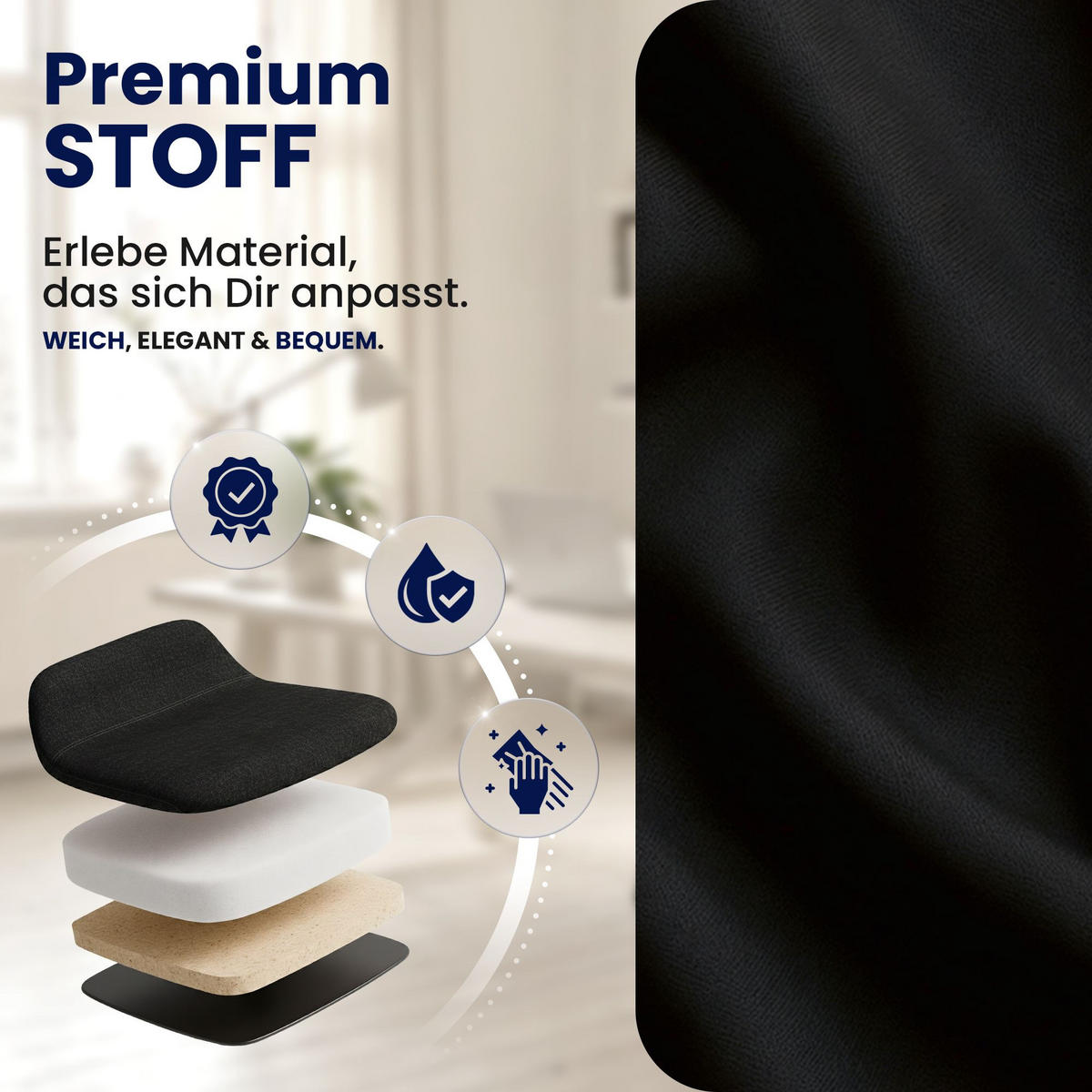DREHSTUHL Stoff Schwarz - Chromfarben/Schwarz, Textil/Metall (65/115/73cm) - CLP