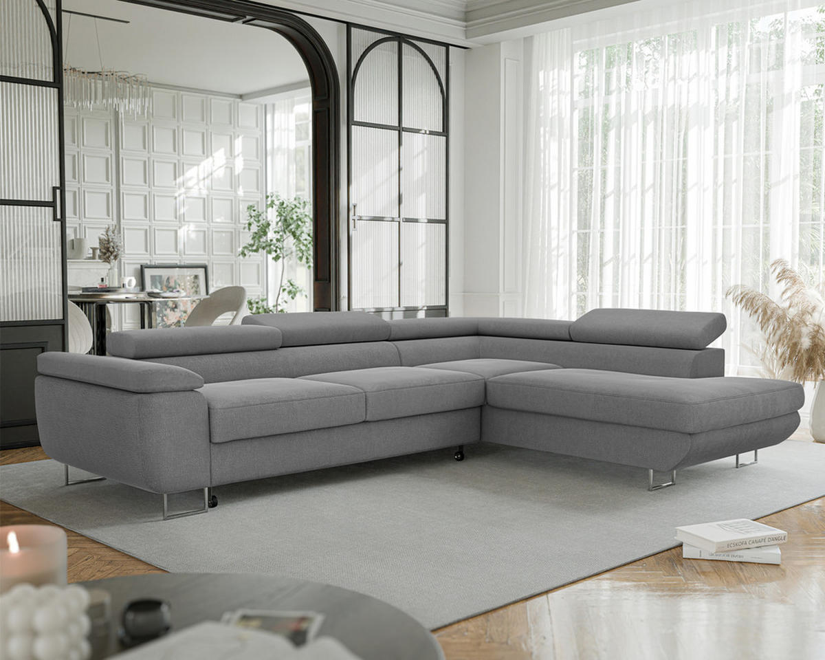 ECKSOFA ANTON mit Schlaffunktion und Bettkasten Dunkelgrau - Dunkelgrau, Holzwerkstoff/Kunststoff (274/203cm) - Idohome