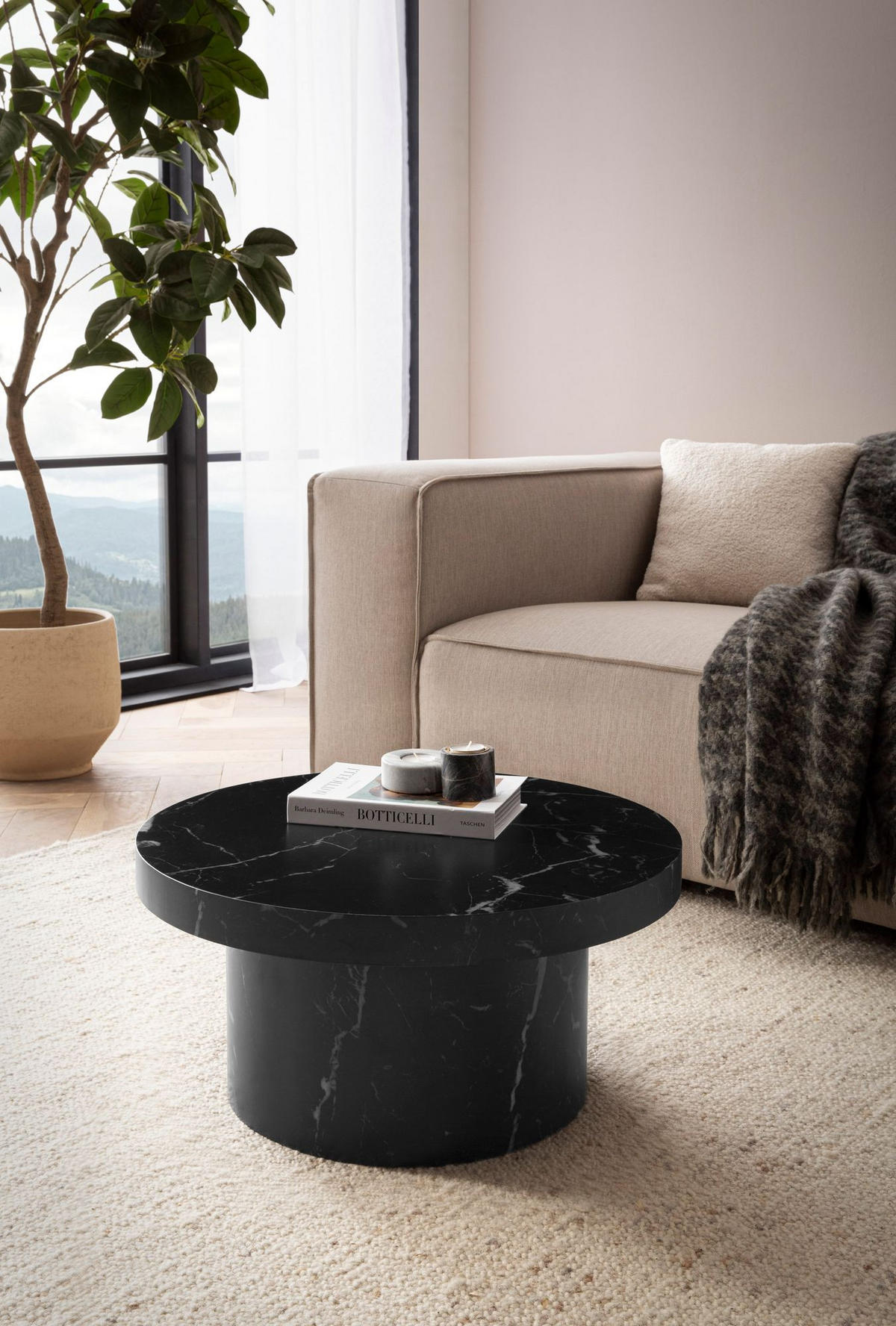 COUCHTISCH rund in Stein-Optik – moderner Look in Grau, Schwarz 60x60x30 cm - Schwarz, Holzwerkstoff (60/60/30cm) - KADIMA DESIGN