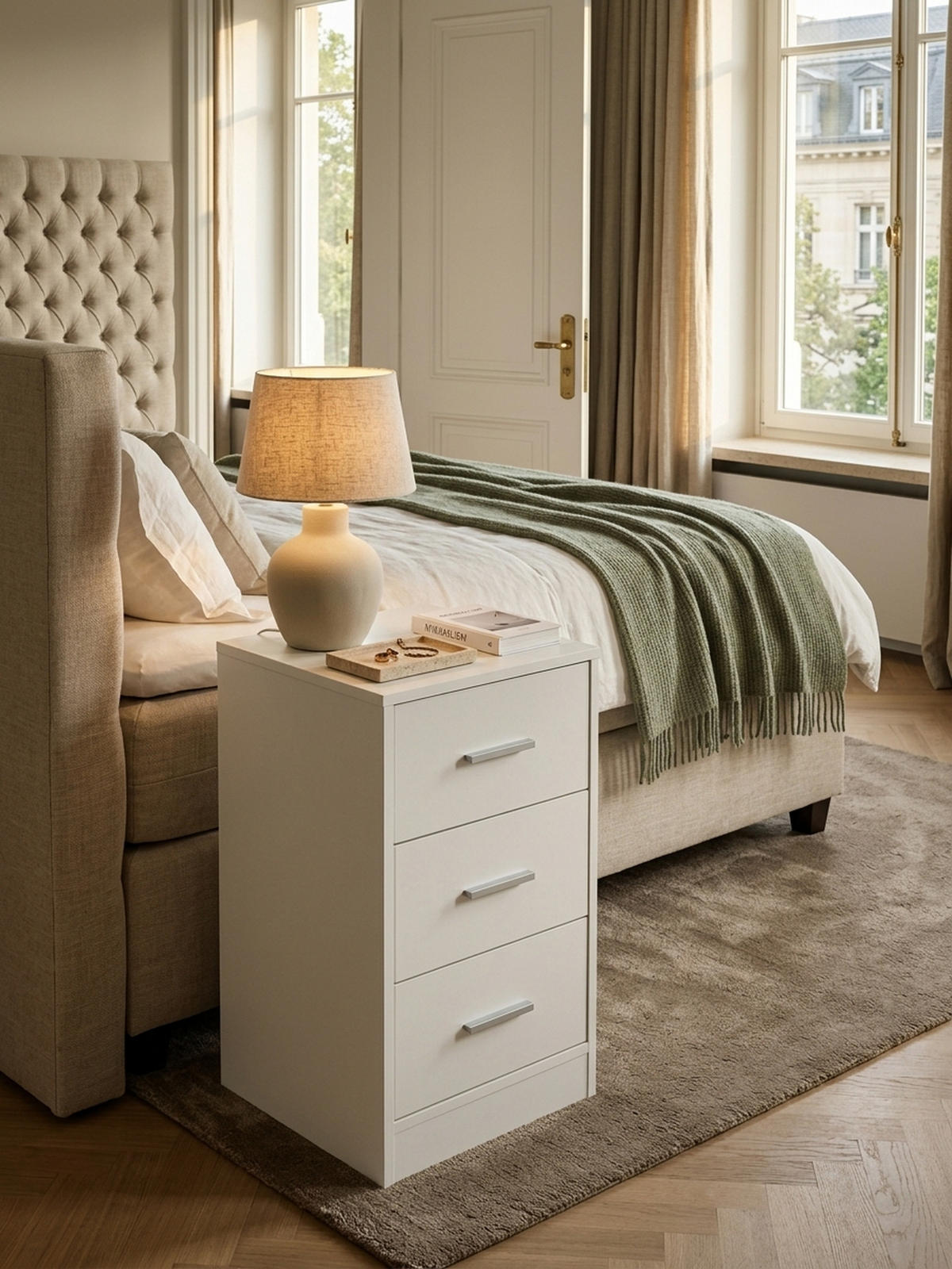 NACHTTISCH Holz 3 Schubladen Melaminbeschichtet Modern, Weiß 38x35x68 cm - Weiß, Holz/Kunststoff (38/68/35cm) - KADIMA DESIGN