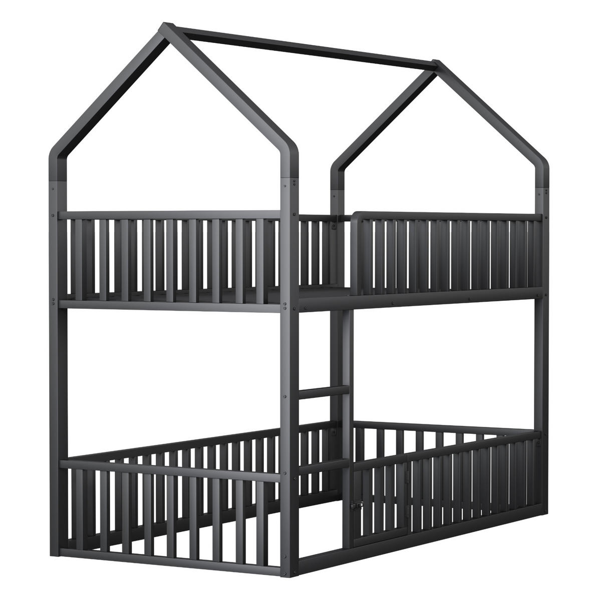 ETAGENBETT 90/200 cm mit Frontleiter, Hausrahmen und Tür, Schwarz - Schwarz, Metall (90/200cm) - Redom