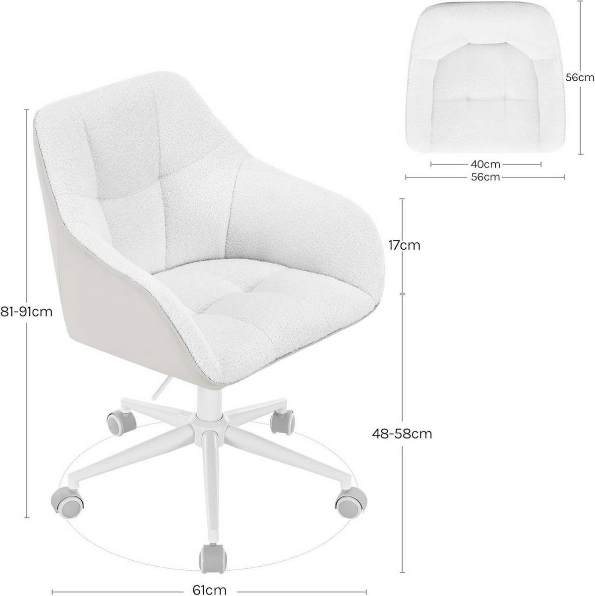 DREHSTUHL höhenverstellbar, Bouclé-Sitz, Creme+Beige - Beige/Creme, Kunststoff/Textil (61/81/56cm) - Woltu